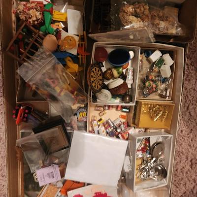 Box of Misc Items for Dollhouses