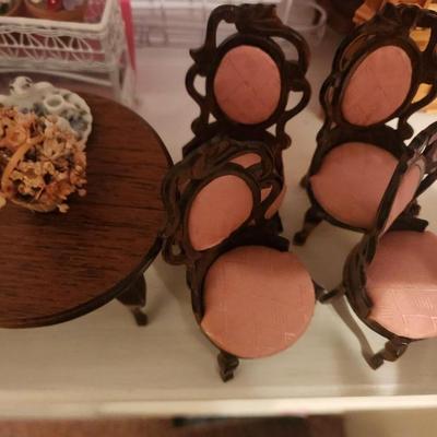 Pink and Brown Wooden Chairs w/ Tea Set