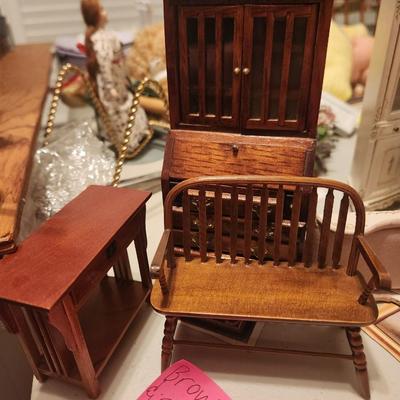 Brown Hutch, Bench, and End Table