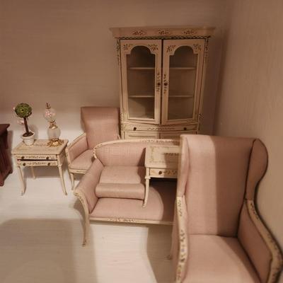 7 Piece Set of White and Pink Floral Furniture
