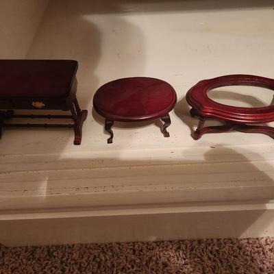3 Piece Set of Red-Brown Wooden Tables