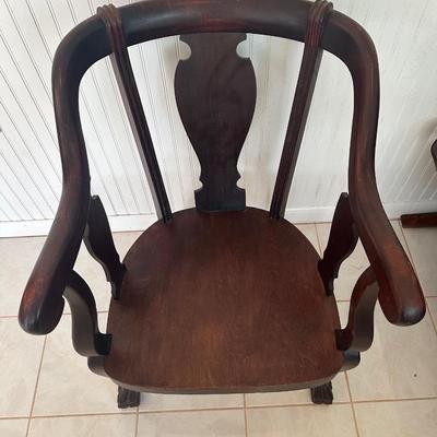 Vintage Wood Armchair with Upholstered Seat