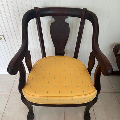Vintage Wood Armchair with Upholstered Seat