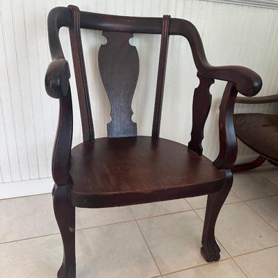 Vintage Wood Armchair with Upholstered Seat