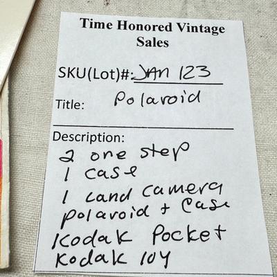 Sale Photo Thumbnail #384: All untested  1 Land camera with case, 2 One step Polaroids, one with brown leather case. 2 Instamatic Kodaks one with some used film inside. Extra gear flashes in an original box.   This is a Tokina RMC 80-200mm f/4 telephoto zoom lens. It is a manual fo