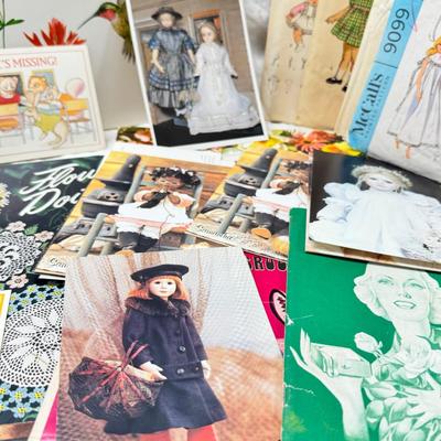 Sale Photo Thumbnail #412: Wedding dress bride porcelain doll "Timeless Treasure" Victorian theme cards, photogrpahs. Flower making craft books 1950s.