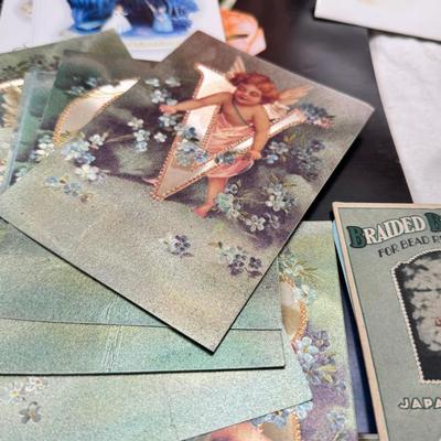 Sale Photo Thumbnail #415: Wedding dress bride porcelain doll "Timeless Treasure" Victorian theme cards, photogrpahs. Flower making craft books 1950s.