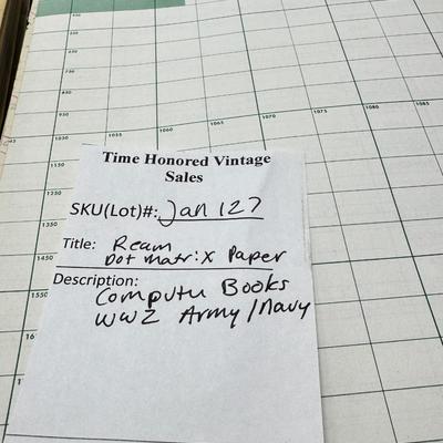 Sale Photo Thumbnail #440: IBM plastic reel disk container, ream of dot matrix paper continuous , 1970s computing books, Life magazine 1938. Sorry no shipping Paper is very heavy.