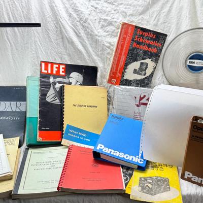 Sale Photo Thumbnail #422: IBM plastic reel disk container, ream of dot matrix paper continuous , 1970s computing books, Life magazine 1938. Sorry no shipping Paper is very heavy.