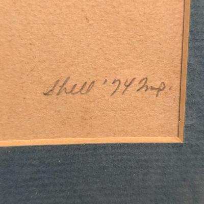 Print of a cabin, snow, and chairs. “Crisp and Deep,” 28/75, Shell. Approx 15 1/4" x 22/3/4" #38