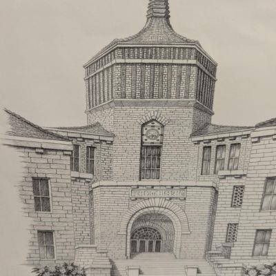 Pen and ink of “Lee Edwards High School” Sally Ellington Middleton. 180/550 Approx 20" x 16" #32