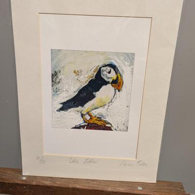 Puffin, unframed, 10/30. “Little Brother” Karen Trotter, mixed-media artist living in North Queensferry, Scotland Approx 12" x...