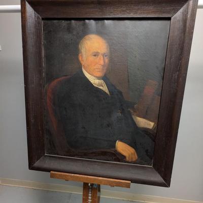 Framed Historic Oil on Canvas, American School, Late 19th century, Elderly Gentleman Holding a book. Approx 32" x 37 1/4" #22