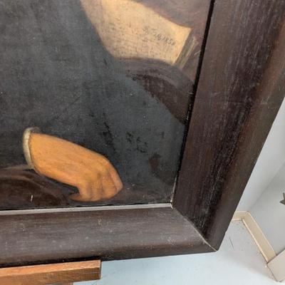 Framed Historic Oil on Canvas, American School, Late 19th century, Elderly Gentleman Holding a book. Approx 32" x 37 1/4" #22