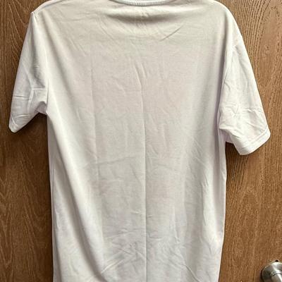 Sale Photo Thumbnail #505: Light-color short-sleeve t-shirt with from-side graphic. Size M, good used condition.