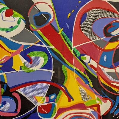 Framed, 20th century abstract, “Aquatic Transformations #1”, 4/20, by Merrill Shatzman, retired professor of visual arts, Duke...