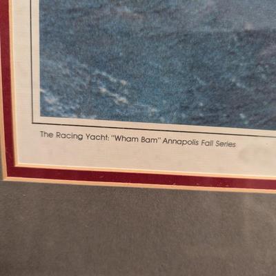 Framed Photograph of sailboat in America’s Cup race, racing yacht Wham Bam, Annapolis. Approx 28" x 18 3/4" #16