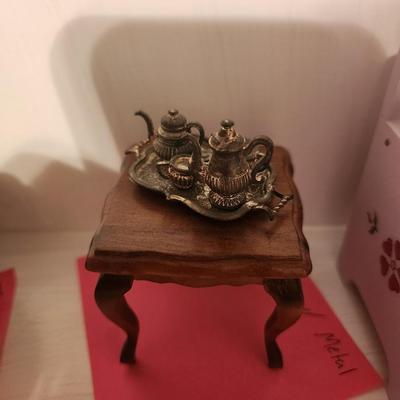 End Table with Metal Tea Set