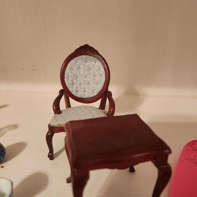 Blue Wood Chair and Sidetable