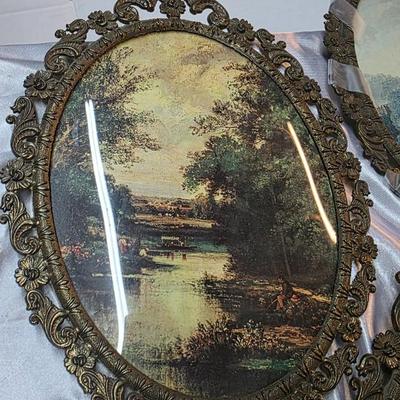 Vintage Ornate Brass Oval Wall Frames (Set of 4) – Italian-Style Prints – Gallery Wall Décor