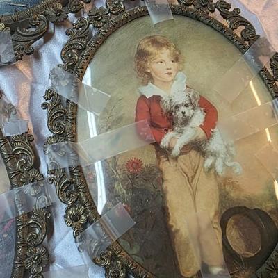 Vintage Ornate Brass Oval Wall Frames (Set of 4) – Italian-Style Prints – Gallery Wall Décor