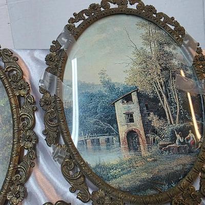 Vintage Ornate Brass Oval Wall Frames (Set of 4) – Italian-Style Prints – Gallery Wall Décor