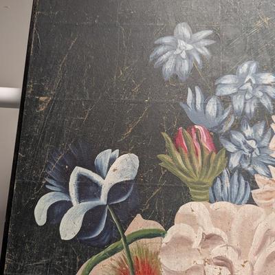 Giclee of pink flowers in ornate frame. Frame peeling. Approx 31" 3/4" x 44" #39