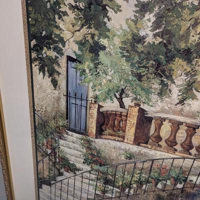 Framed Courtyard In Provence Stairway Art Approx 35 1/2" x 44:
