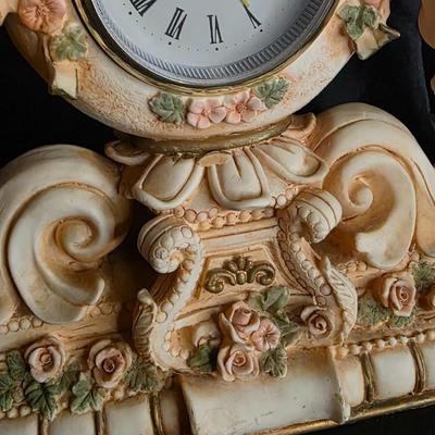 Vintage Cherub Mantel Clock – Ornate Rococo Floral Table Clock with Dual Angels and Roman Numerals