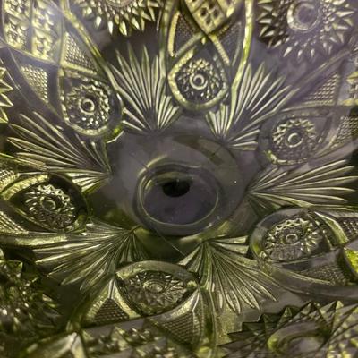 Vintage Imperial Glass Avocado Green Hobstar Pedestal Compote – Mid-Century Statement Bowl