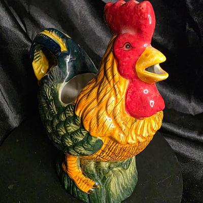 Vintage Ceramic Rooster Gravy Boat - 7" Colorful Chicken Creamer Pitcher