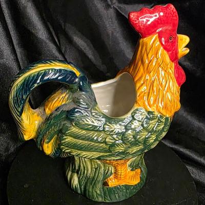 Vintage Ceramic Rooster Gravy Boat - 7" Colorful Chicken Creamer Pitcher