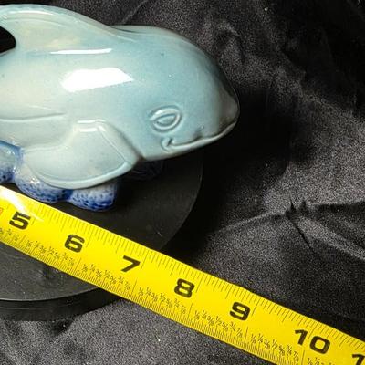Vintage Blue Whale Ceramic Figurine Smiling Whale Coastal Nautical Decor Made in Brazil
