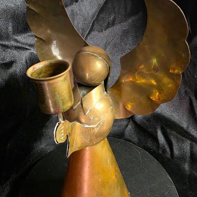 Vintage Mid-Century Brass Angel Taper Candle Holder - Abstract Praying Cherub w/ Large Wings