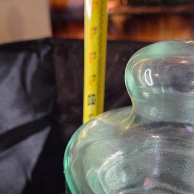 Vintage Italian Green Depression Glass Pumpkin Hand-Blown Apothecary-Style Ribbed Glass Display Jar with Lid – Thick Heavy Glass,...