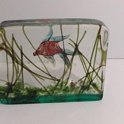 Vintage Glass Aquarium Block- Possibly Murano Designed by Alfredo Barbini- Approx 5" x 4" x 1 1/4" Thick