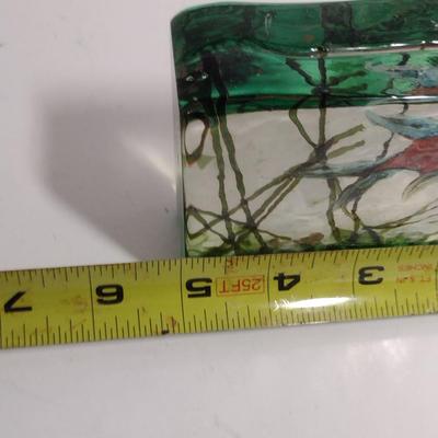 Vintage Glass Aquarium Block- Possibly Murano Designed by Alfredo Barbini- Approx 5" x 4" x 1 1/4" Thick