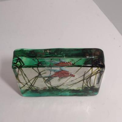 Vintage Glass Aquarium Block- Possibly Murano Designed by Alfredo Barbini- Approx 5" x 4" x 1 1/4" Thick