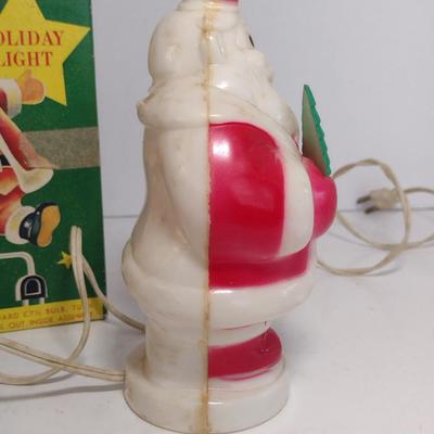 Vintage MCM King Santa Light Up Hard Plastic Decoration by Harett-Gilmar with Original Box- Approx 6 3/4" Tall