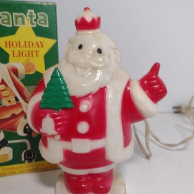 Vintage MCM King Santa Light Up Hard Plastic Decoration by Harett-Gilmar with Original Box- Approx 6 3/4" Tall
