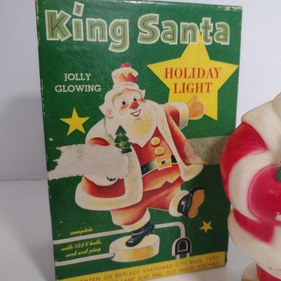 Vintage MCM King Santa Light Up Hard Plastic Decoration by Harett-Gilmar with Original Box- Approx 6 3/4" Tall