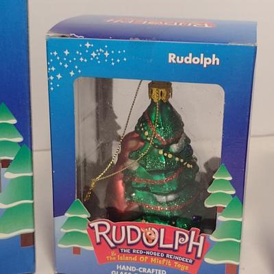 Collection of Glass Ornaments with Original Boxes from 'Rudolph the Red Nosed Reindeer'- Issued in 2002