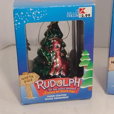 Collection of Glass Ornaments with Original Boxes from 'Rudolph the Red Nosed Reindeer'- Issued in 2002
