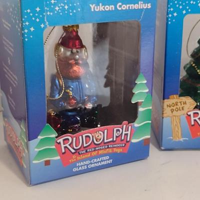Collection of Glass Ornaments with Original Boxes from 'Rudolph the Red Nosed Reindeer'- Issued in 2002