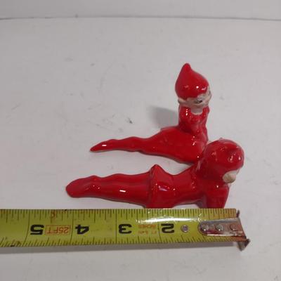 Pair of Vintage MCM Glazed Ceramic Pixie Elves- Possibly Japanese