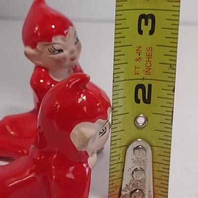 Pair of Vintage MCM Glazed Ceramic Pixie Elves- Possibly Japanese