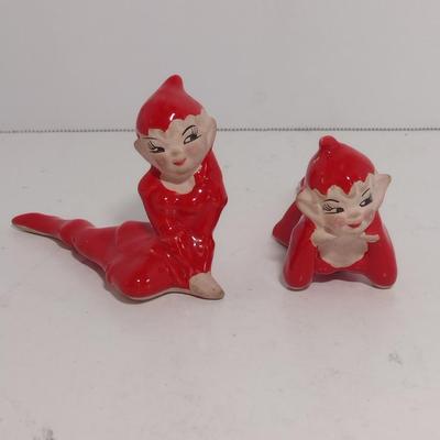 Pair of Vintage MCM Glazed Ceramic Pixie Elves- Possibly Japanese