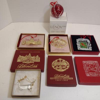 Collection of Ornaments with Original Boxes- Biltmore Estate, Lenox, George W. Bush Presidential Center, Warren Wilson