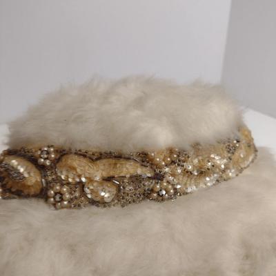Vintage Accessories- Hat with Hand Beading and Angora Wrap