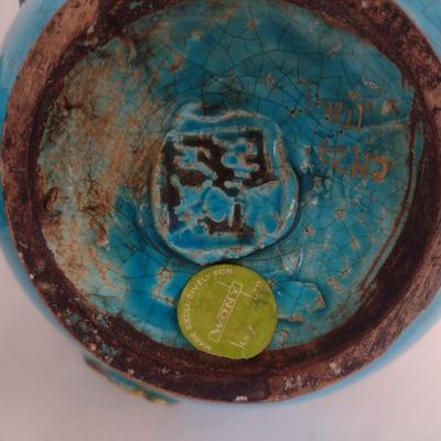 Pair of Turquoise Glaze Ceramic Chinese Statuette and Vase